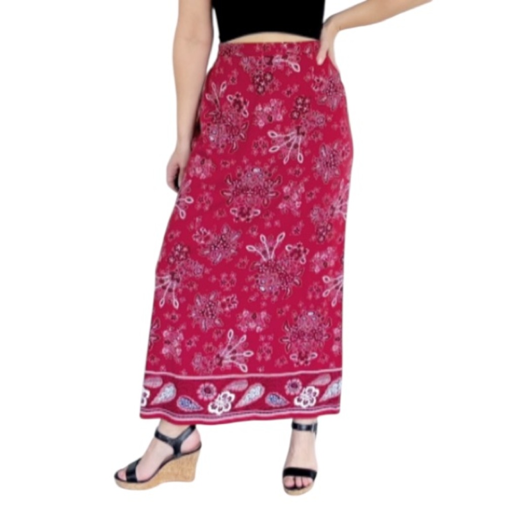 Vintage Y2K Coldwater Creek red bandana paisley print maxi skirt size medium